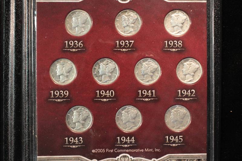 10 SILVER MERCURY DIMES 1936-1945 SET