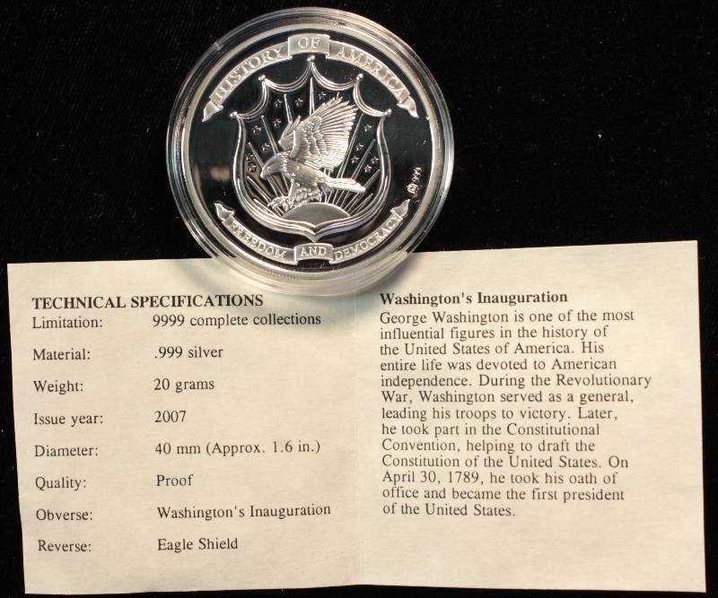 20 GRAM (CLOSE TO 23 TROY Oz.) .999 FINE SILVER WASHINGTON INAUGURATION COMMEMORATIVE