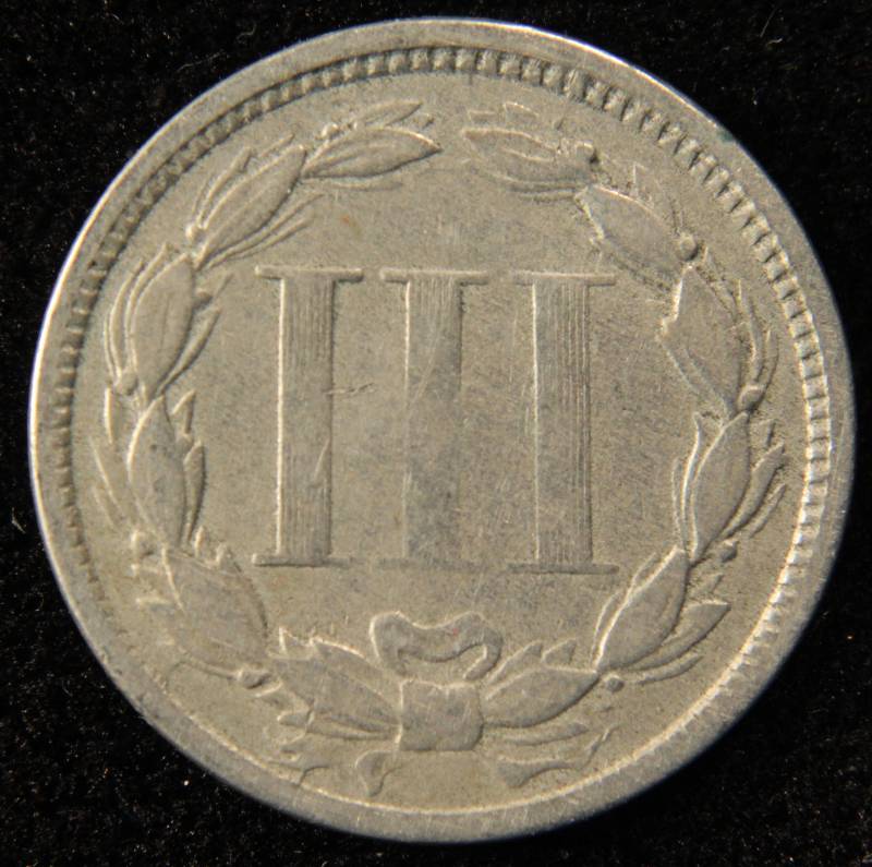 1867 US 3 CENT NICKEL FINE
