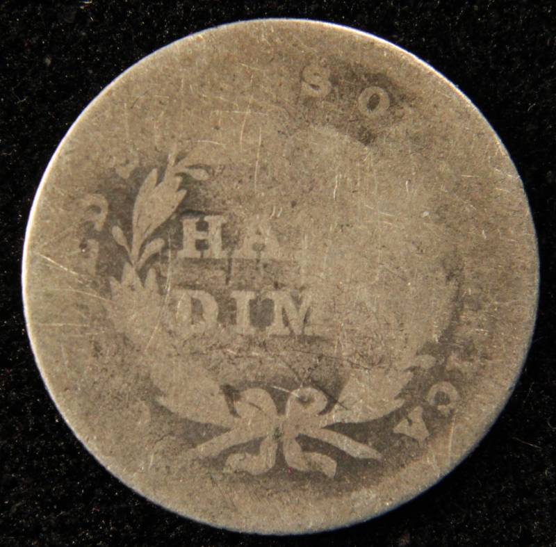 1837 US SEATED SILVER HALF DIME TYPE 1 - NO STARS