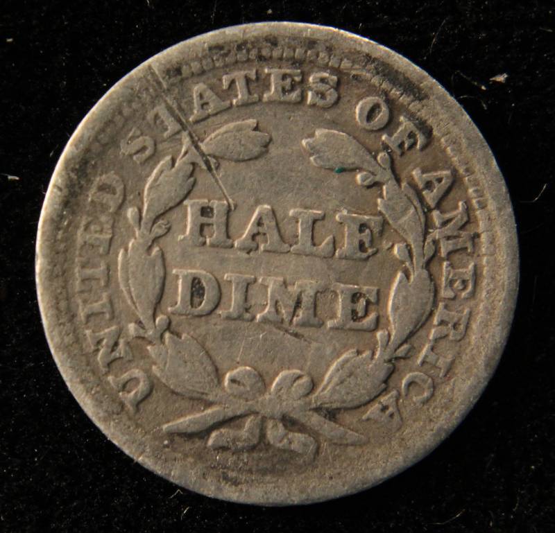 1855 US SEATED SILVER HALF DIME REVERSE SCRATCH