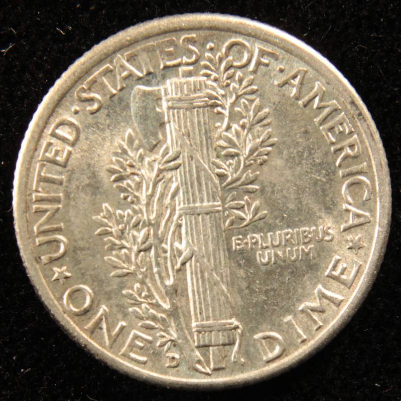 1943 D US MERCURY SILVER DIME AU