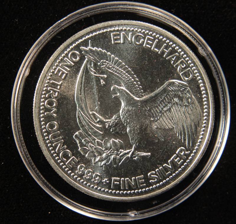 1 TROY OZ. .999 FINE SILVER PROSPECTOR ROUND 1985 IN AIRTITE HOLDER