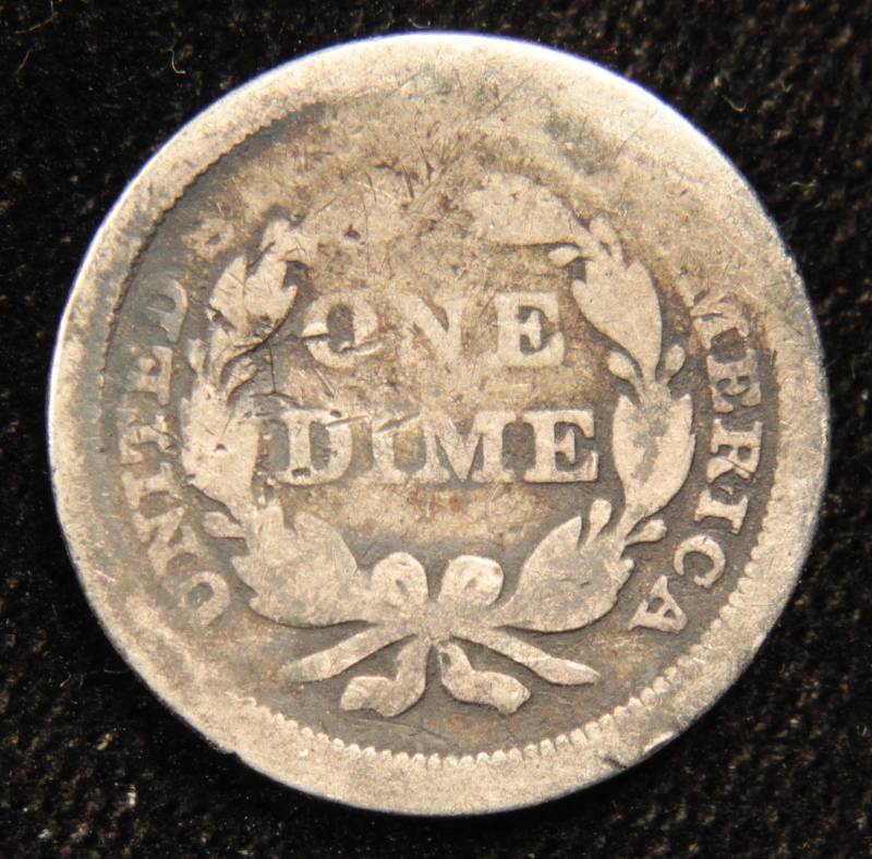 1858 US SEATED SILVER DIME BENT