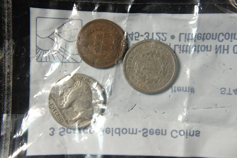 GROUP OF 3 COINS - INDIAN 1C, BUFFALO 5C & LIBERTY OR V 5C