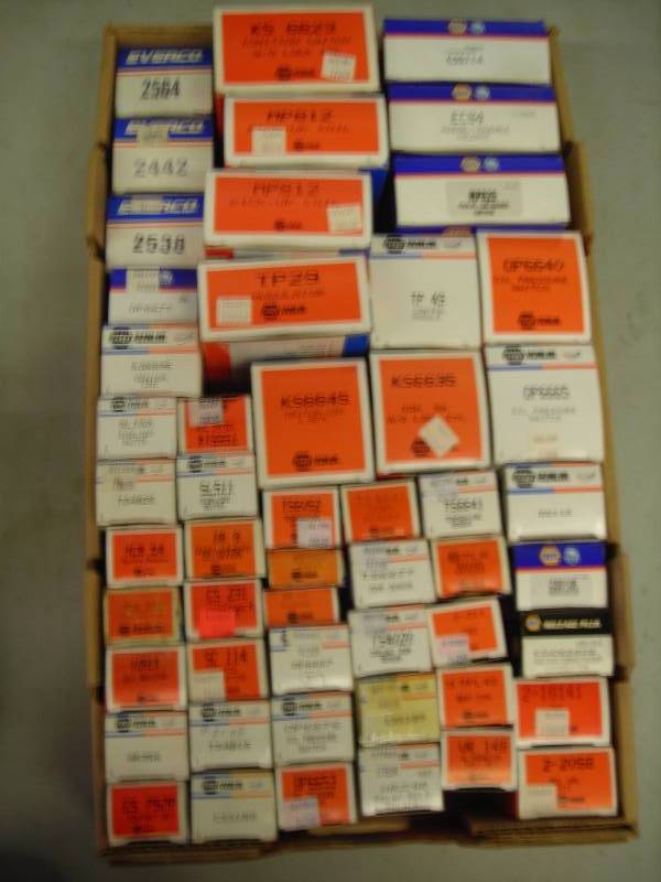 Box Lot Of Napa Electrical Parts, Solenoids, Voltage Regulators, Control Modules, Pressure Sensors, More (50 Plus)