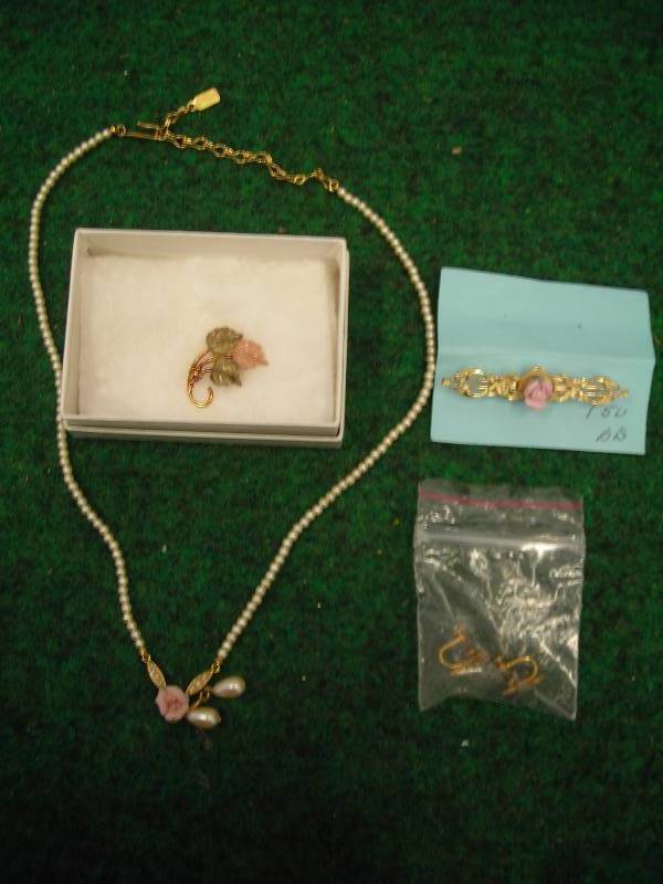 Tri-Gold (), 12K Gold Filled, Porcelain Rose Necklace & Pin