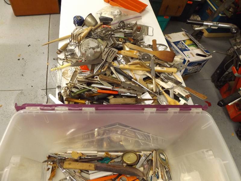 lot 116 image: Old kitchen tools and silver ware
