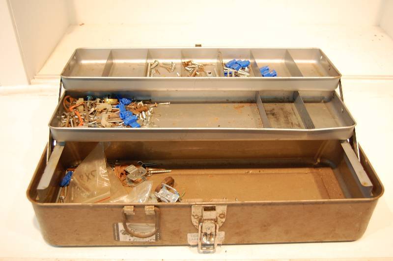 Metal Tool Box with Assorted Hardware