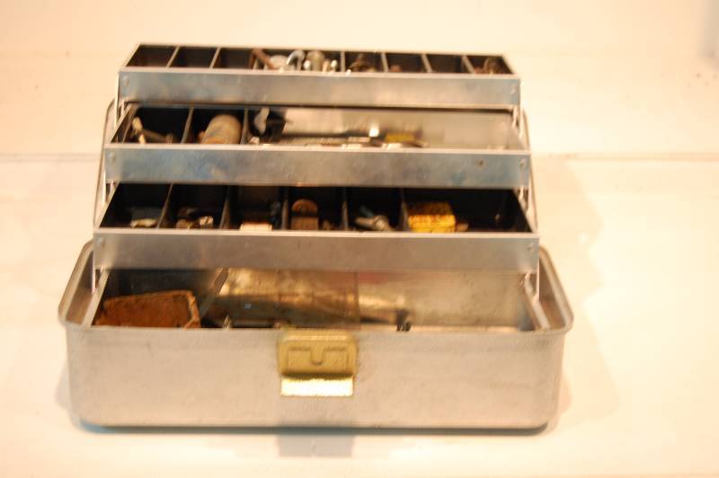 Metal Tool Box with Assorted Tools and Hardware