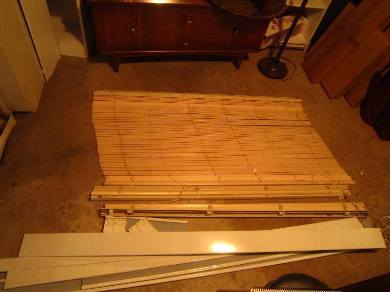 Lot of Curtains 1 Wood Blind and 2 Metal Blinds (all 3 the same size)  64 W