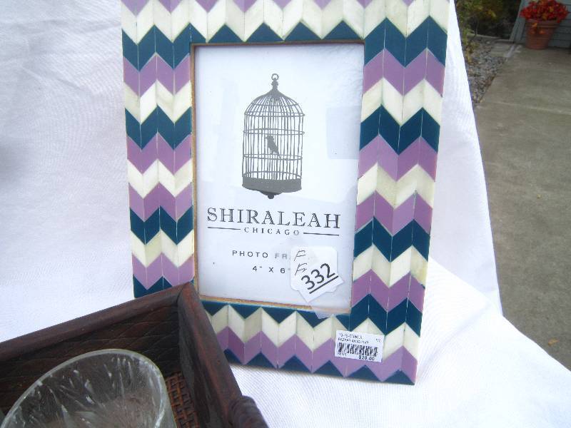 lot 332-COPY image: NEW Wood Tray, NEW Frame, Votive Holders, NEW Small White Cups