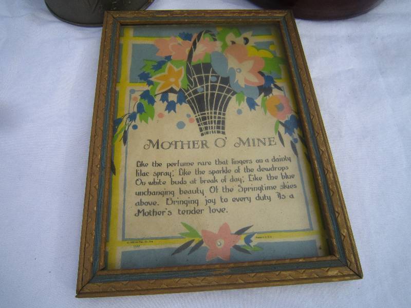 lot 336-COPY image: Lot - Picture Mother of Mine, Tin Measuring and Brown Crock Pot