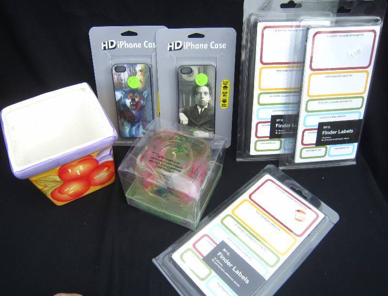 lot 348-COPY image: LOT - Planter , NEW Garden Party Gel Candle, NEW Labels & 2 IPhone Cases