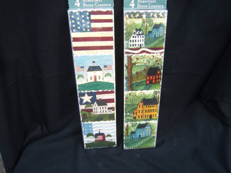 lot 361-COPY image: NEW - 8 Absorbent Stone Coasters - House & American Flag