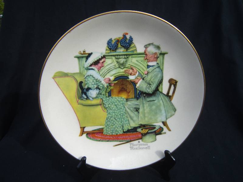 lot 379-COPY image: Norman Rockwell Collector Plate 1973 Limited Edition - Winter  Gaily Sharing Vintage Times