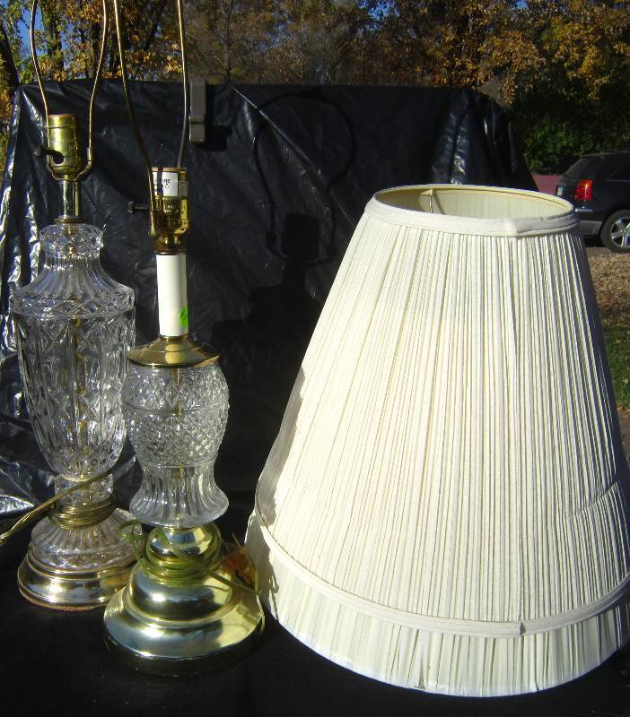 lot 239-COPY image: Glass Lamps with Brass Base and Shades