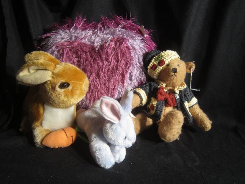 Stuffed Animals - 2 Bunnys, 1 Bear & 1 Heart Pillow