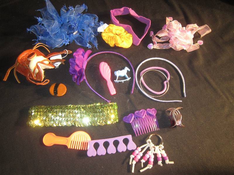 LOT - Headbands, Bracelet, Toys, Barbie Brush, ETC