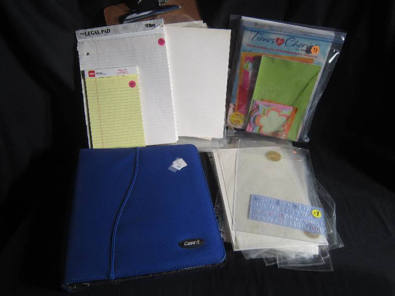 LOT - Case-It Binder with Paper, Misc Paper and Note Pads, Plastic Covers for Comics, Clip Board, ETC
