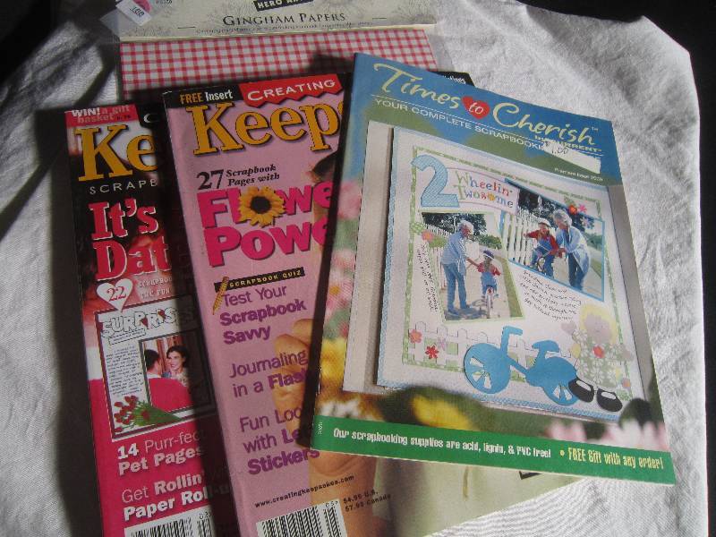 NEW Gingham Paper, 2 Keepsakes Scarpbook Magazines & Times Cherish