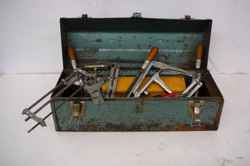 Tool Box With Chair Saw Tools Files Grease Gun And Misc